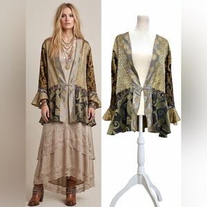 VINTAGE Sterling Styles Whimsigoth Boho Festival Kimono Jacket Gold Black O/S